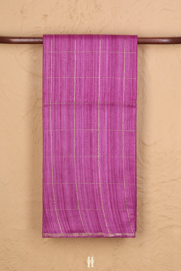 Jute Saree In Pink With Checks Design
