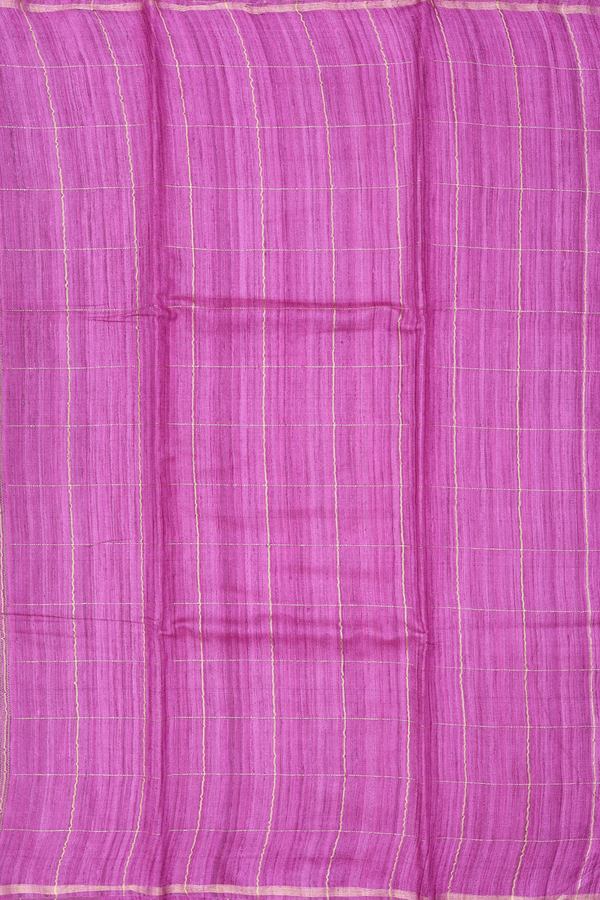 Jute Saree In Pink With Checks Design
