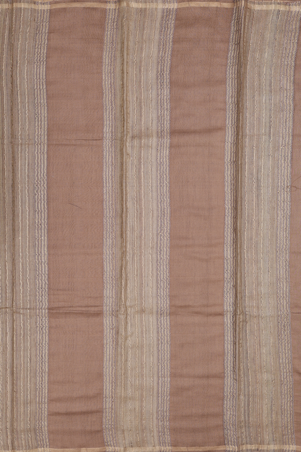 Tussar Silk Saree In Greenish Brown With Checks Design