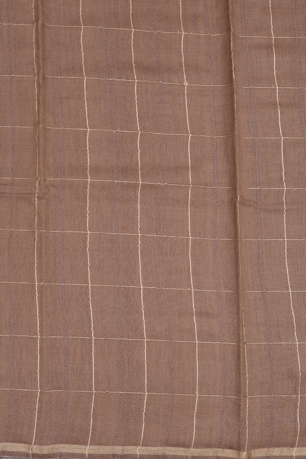 Tussar Silk Saree In Greenish Brown With Checks Design