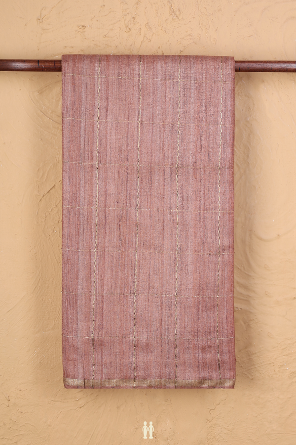Tussar Silk Saree In Rose Brown With Checks Design