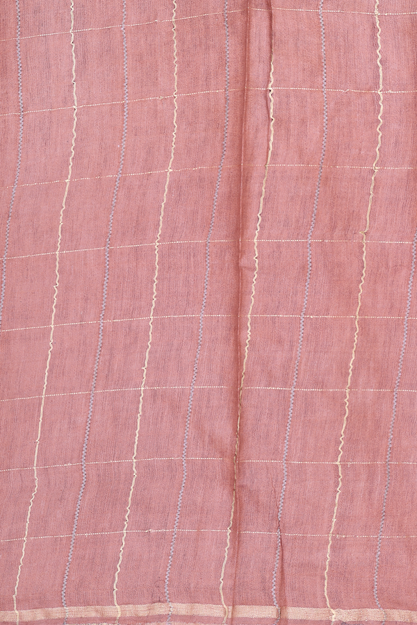 Tussar Silk Saree In Rose Brown With Checks Design