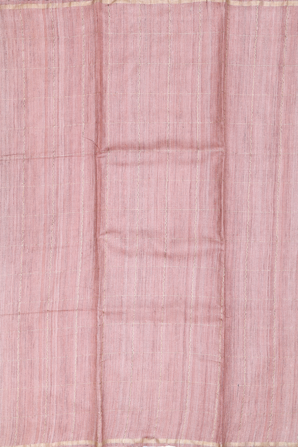 Tussar Silk Saree In Rose Brown With Checks Design