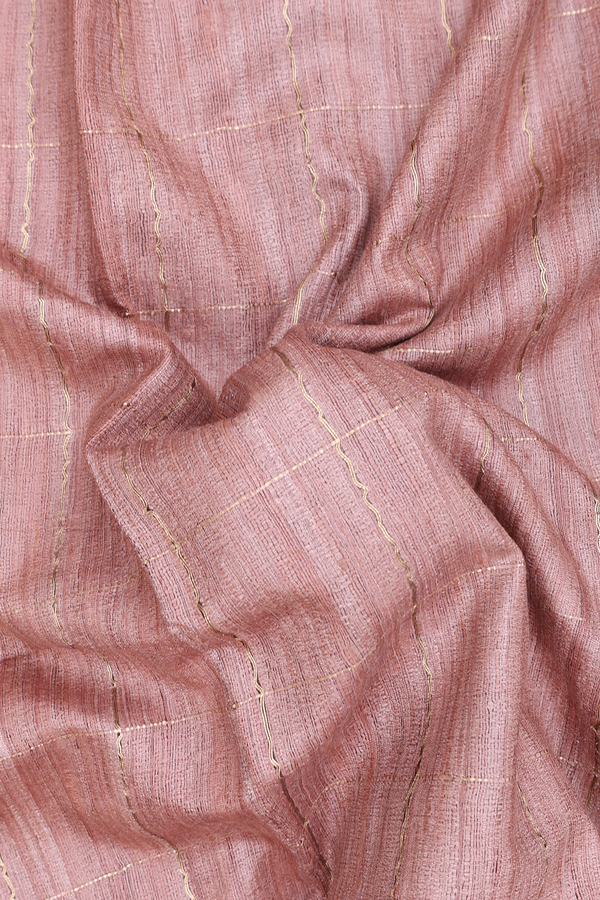 Tussar Silk Saree In Rose Brown With Checks Design