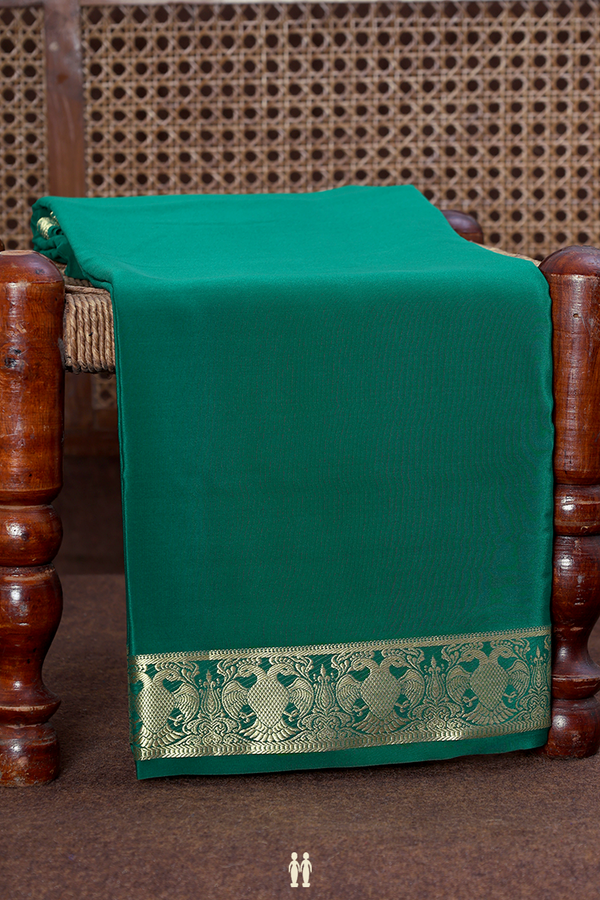 Mysore Silk Saree In Emerald Green With Zari Border