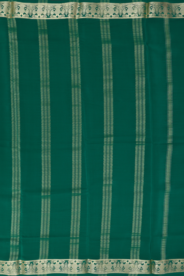 Mysore Silk Saree In Emerald Green With Zari Border