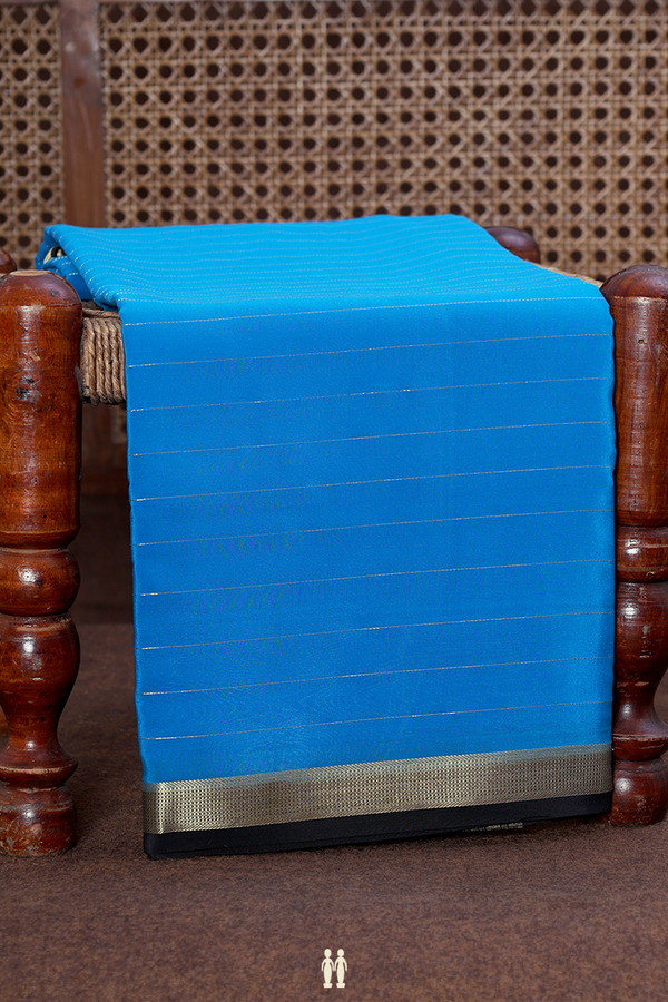Mysore Silk Saree In Cerulean Blue With Stripes Design