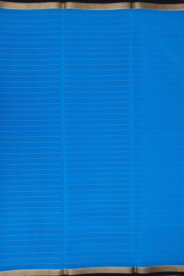 Mysore Silk Saree In Cerulean Blue With Stripes Design