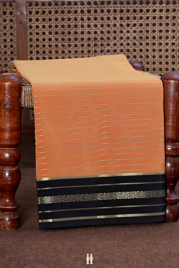 Mysore Silk Saree In Ochre Orange With Stripes Design