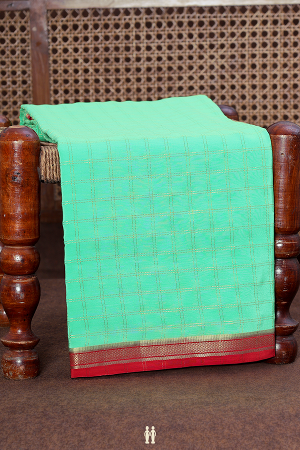 Mysore Silk Saree In Light Green With Checks Design
