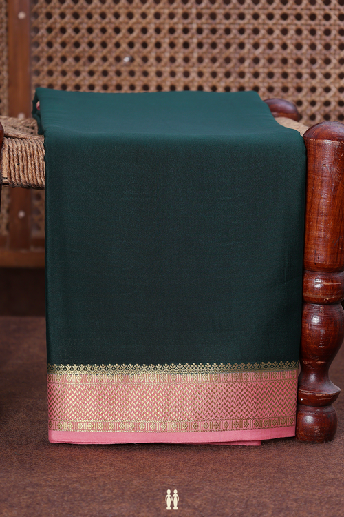 Mysore Silk Saree In Dark Green With Contrast Border