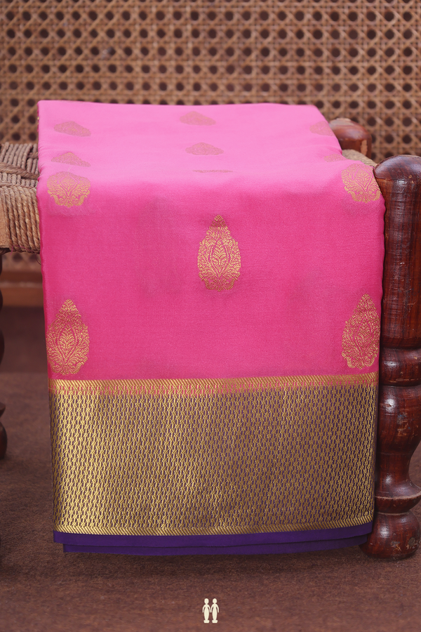 Mysore Silk Saree In Punch Pink With Zari Buttas