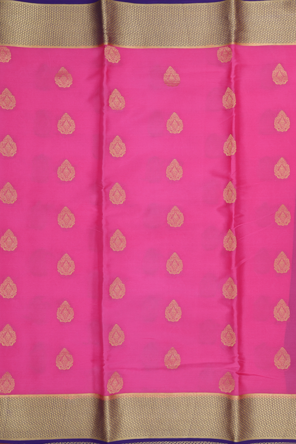Mysore Silk Saree In Punch Pink With Zari Buttas