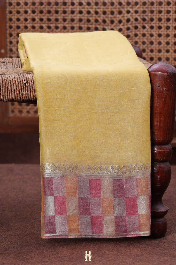 Mysore Silk Saree In Tissue Yellow With Checks Border