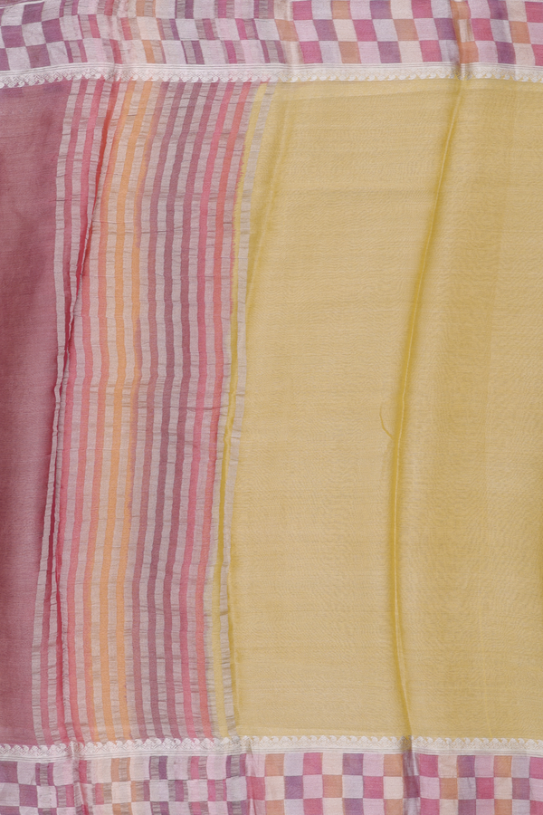 Mysore Silk Saree In Tissue Yellow With Checks Border
