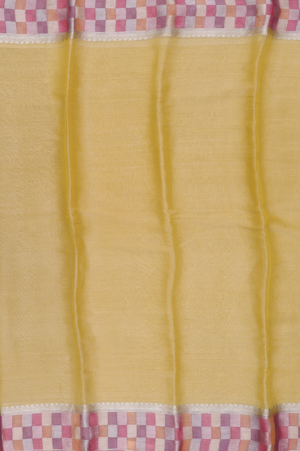 Mysore Silk Saree In Tissue Yellow With Checks Border