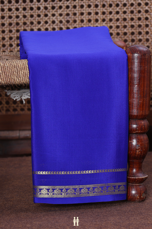 Mysore Silk Saree In Plain Indigo Blue With Floral Border