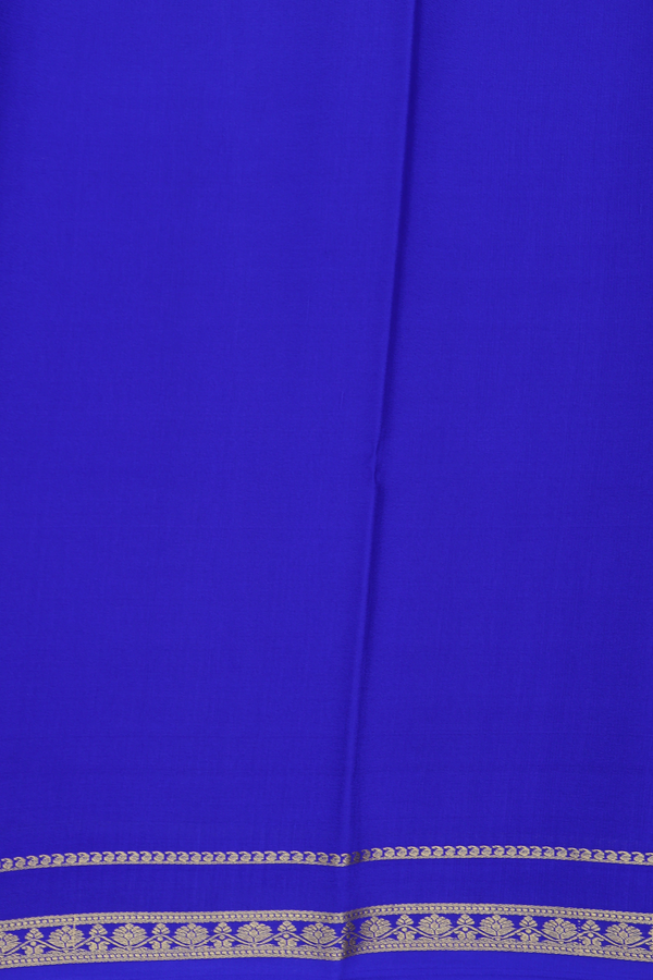 Mysore Silk Saree In Plain Indigo Blue With Floral Border