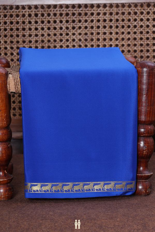 Mysore Silk Saree Plain Blue With Cow Border