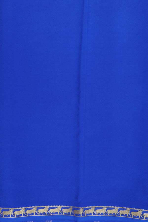 Mysore Silk Saree Plain Blue With Cow Border