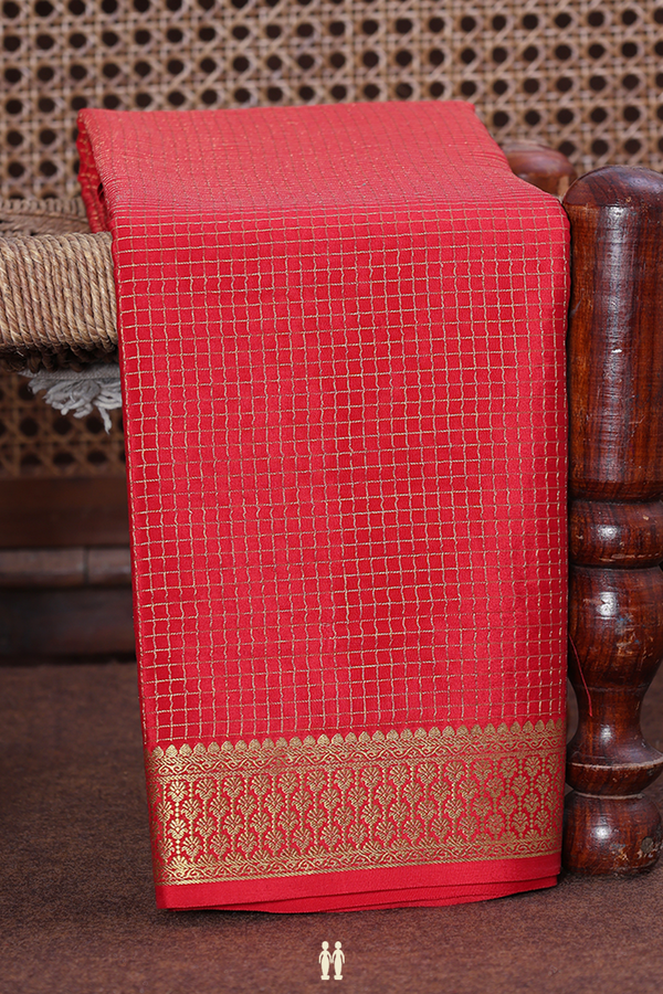 Mysore Silk Saree In Red With Checks Design