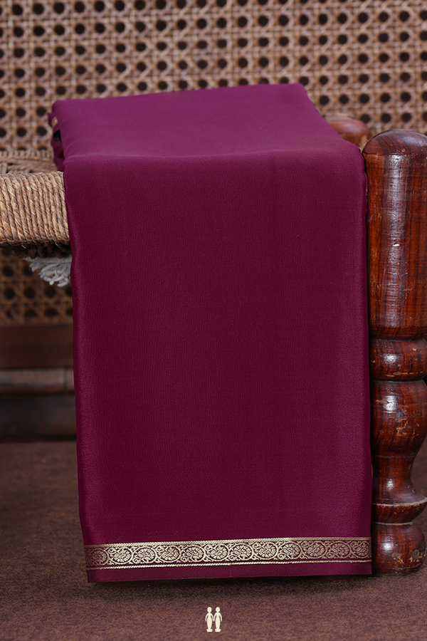 Mysore Silk Saree In Plain Plum Brown With Floral Border