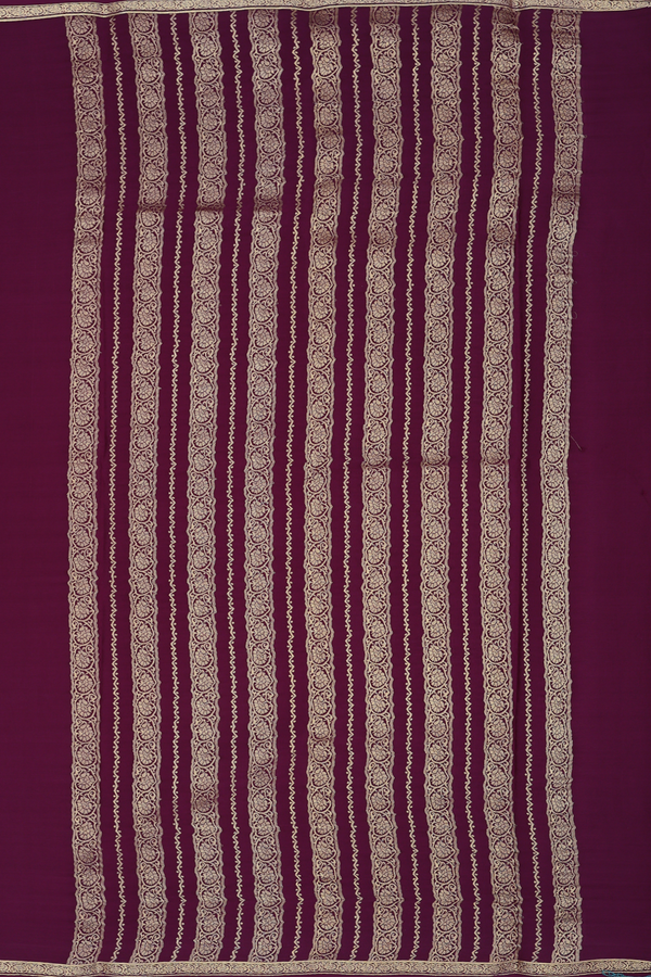 Mysore Silk Saree In Plain Plum Brown With Floral Border