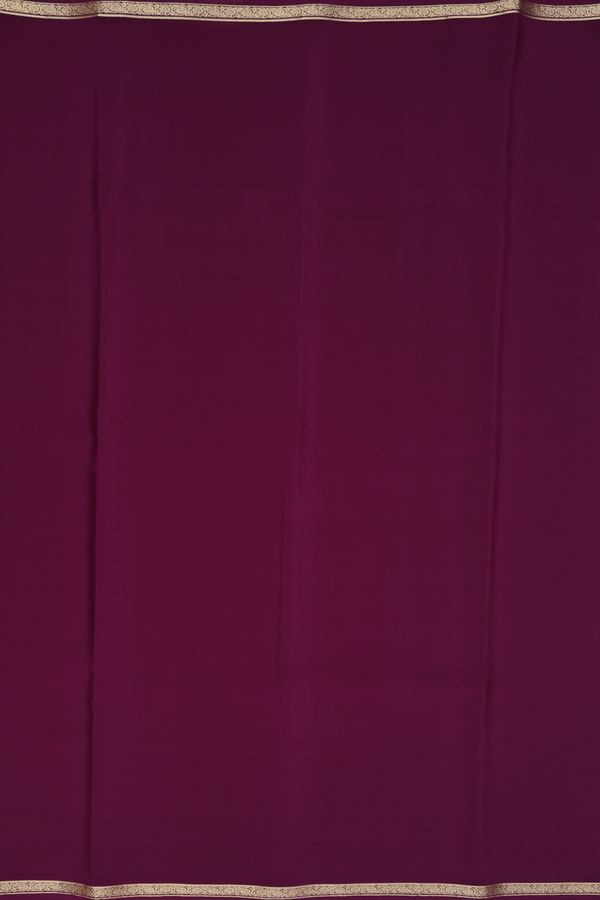 Mysore Silk Saree In Plain Plum Brown With Floral Border