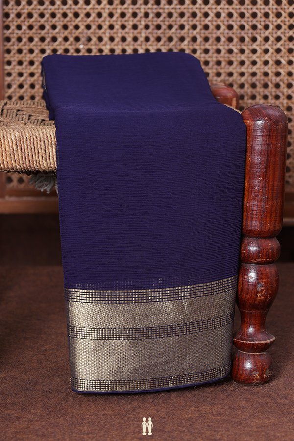 Chiffon Saree In Navy Blue With Zari Border