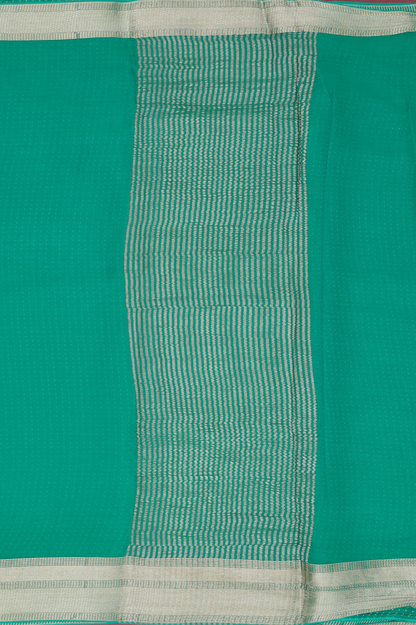 Chiffon Saree In Plain Emerald Green With Zari Border
