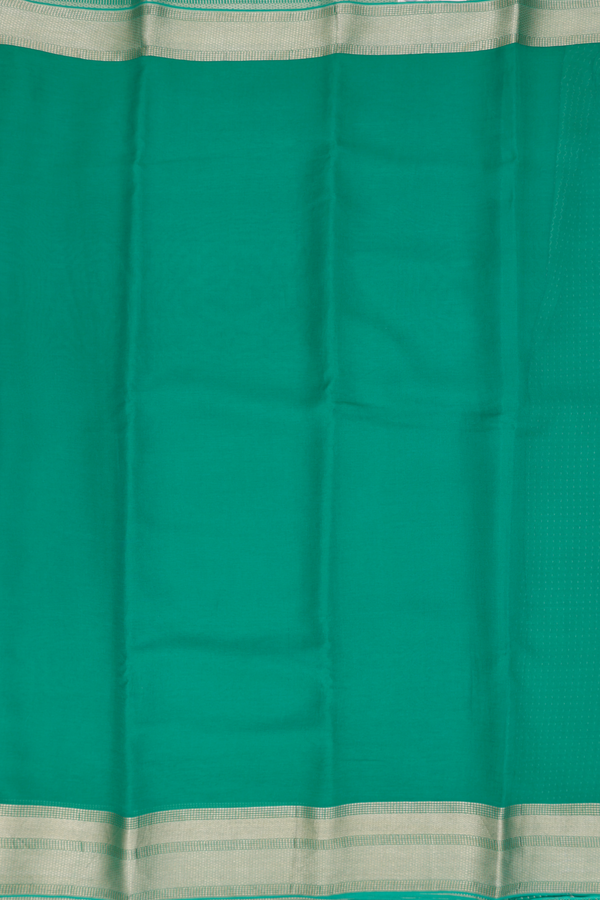 Chiffon Saree In Plain Emerald Green With Zari Border