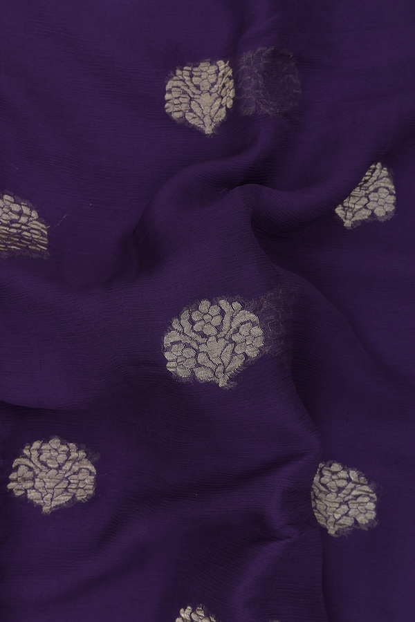 Chiffon Saree In Deep Purple With Floral Buttas