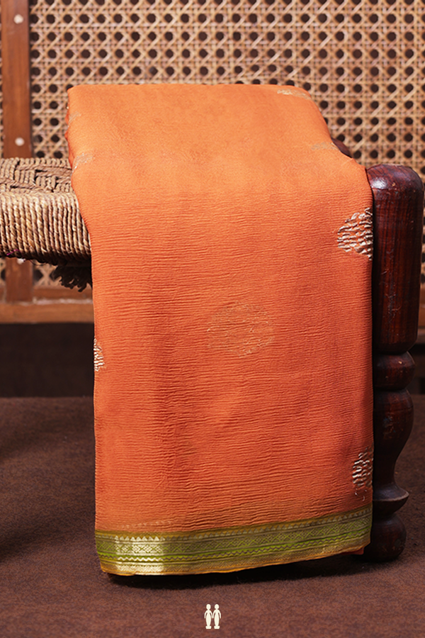 Chiffon Saree In Brown With Floral Buttas