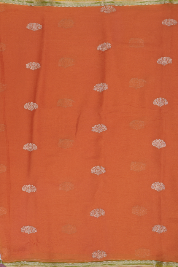 Chiffon Saree In Brown With Floral Buttas