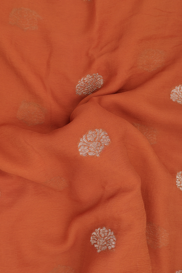 Chiffon Saree In Brown With Floral Buttas