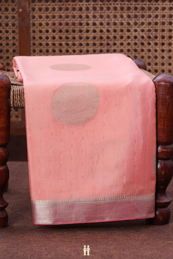 Mysore Silk Saree In Peach With Circle Motifs