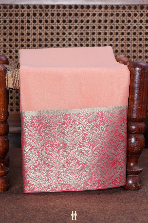 Mysore Silk Saree Plain Blush Orange With Contrast Border