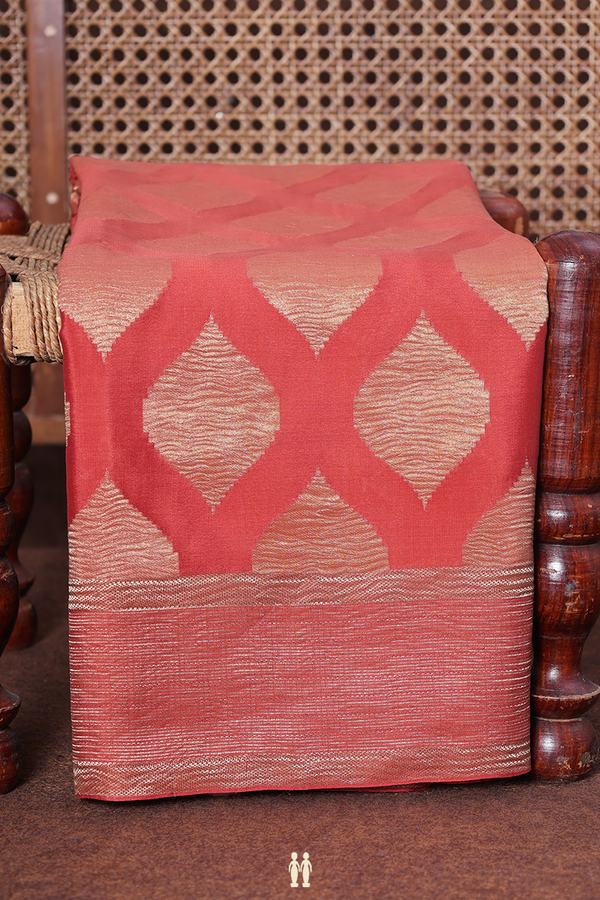 Mysore Silk Saree In Rust Orange With Ogee Design