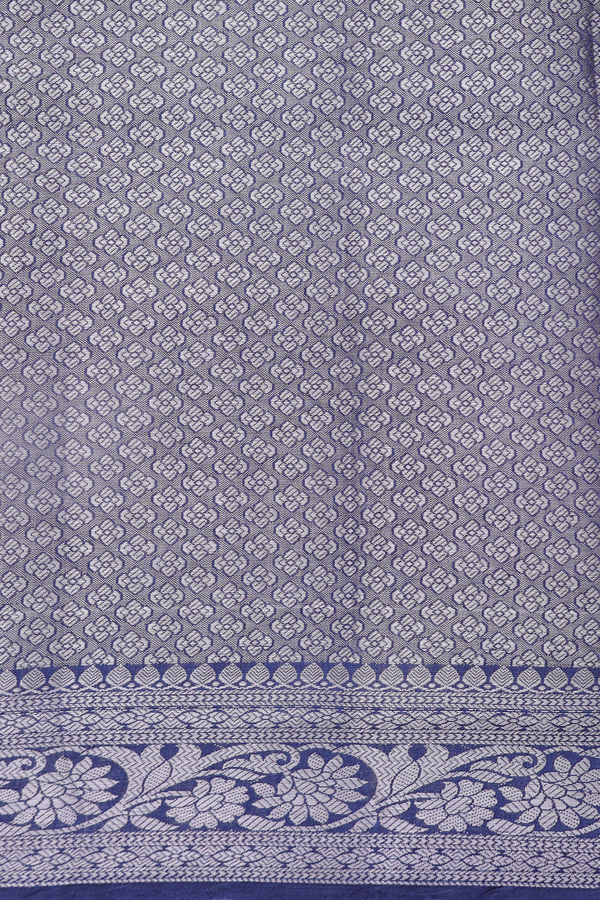 Raw Silk Saree In Blue And Cream With Diagonal Design