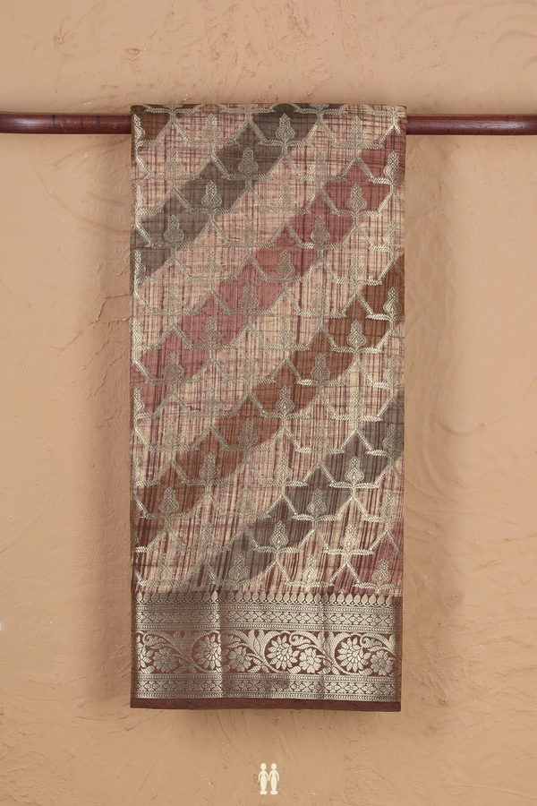 Raw Silk Saree In Brown With Allover Design
