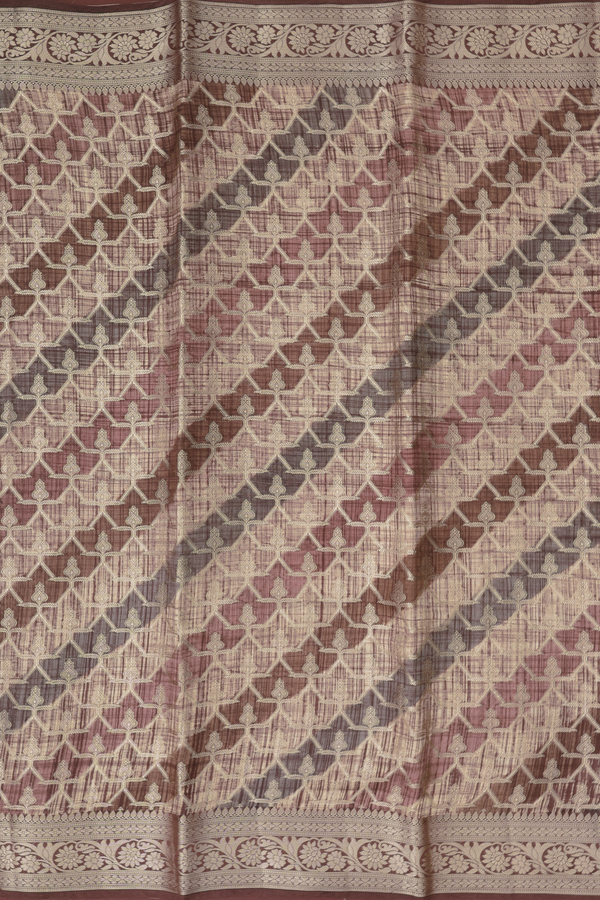 Raw Silk Saree In Brown With Allover Design