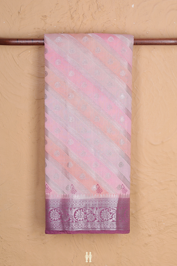Raw Silk Saree In Shades Of Pink With Diagonal Design