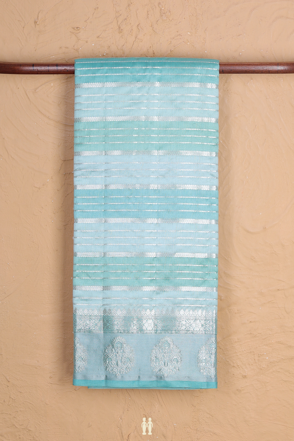 Raw Silk Saree In Shades Of Blue With Stripes Design