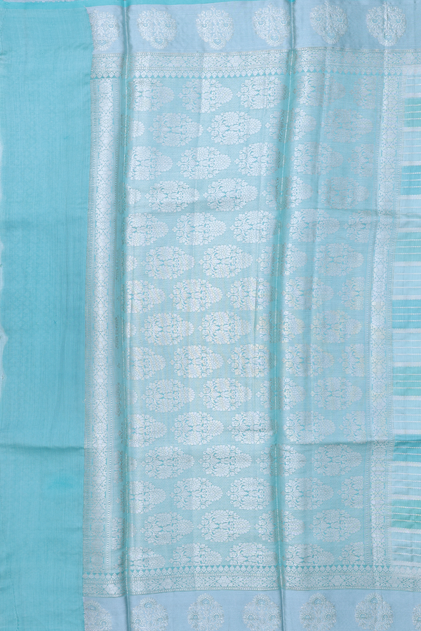 Raw Silk Saree In Shades Of Blue With Stripes Design