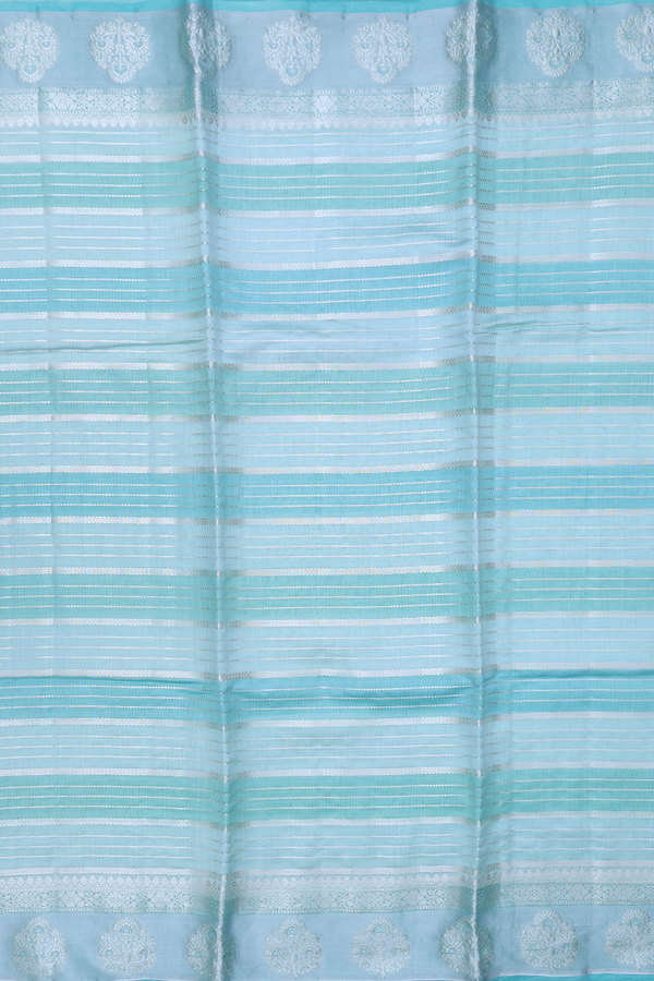Raw Silk Saree In Shades Of Blue With Stripes Design
