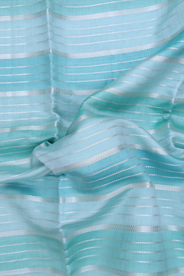 Raw Silk Saree In Shades Of Blue With Stripes Design