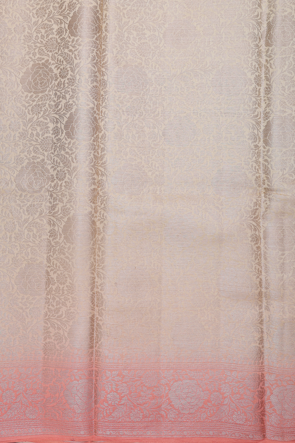 Raw Silk Saree In Peach And Yellow With Allover Design