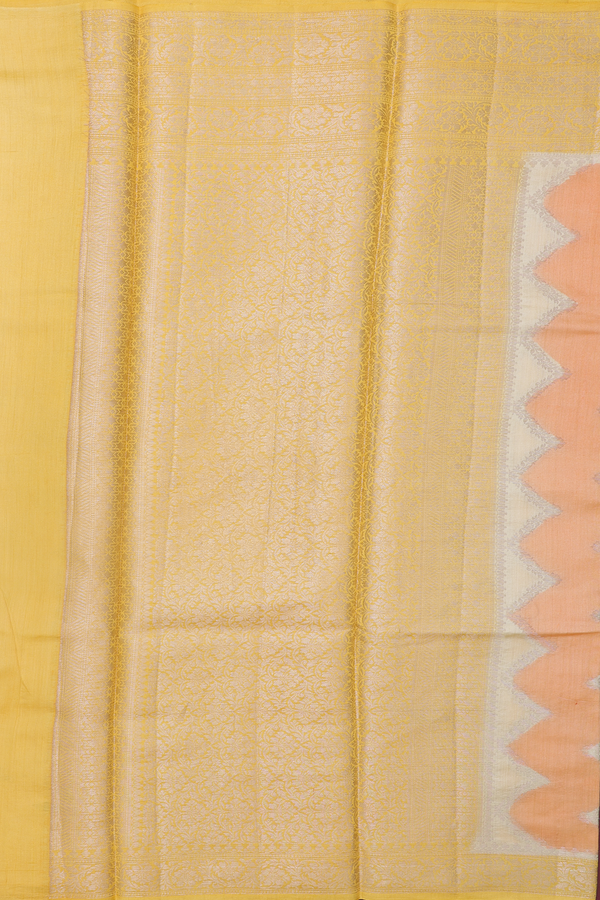 Raw Silk Saree In Yellow And Orange With Chevron Design