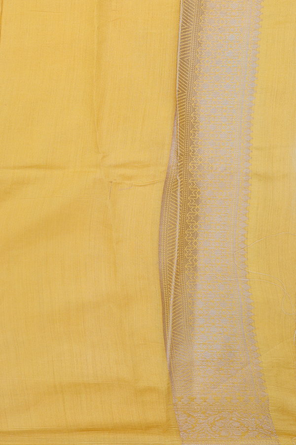 Raw Silk Saree In Yellow And Orange With Chevron Design