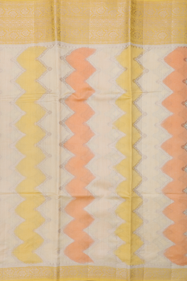 Raw Silk Saree In Yellow And Orange With Chevron Design